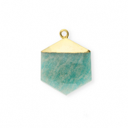 Breloque en pierre naturelle Feldspath hexagone Vert-blanc-doré