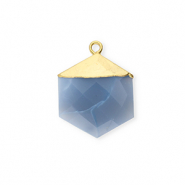 Breloque en pierre naturelle Calcédoine hexagone Bleu denim-doré