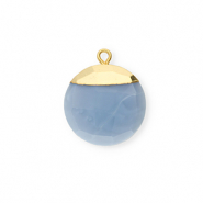 Breloque en pierre naturelle Calcédoine rond Bleu denim-doré