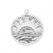 Breloques en acier Inox avec strass rond avec coucher de soleil Argenté-cristal