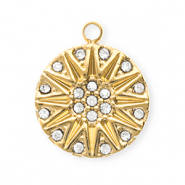 Breloques en acier Inox avec strass rond con soleil Doré-cristal