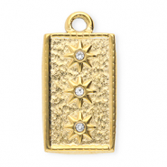 Breloques en acier Inox avec strass rectangle avec étoiles Doré-cristal