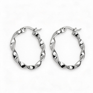 Boucles d'oreilles en acier inox cr&eacute;oles 25mm twist Argent&eacute;