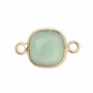 Pierres naturelles pendentifs connecteur 12x12mm Vert gris jade-dor&eacute;