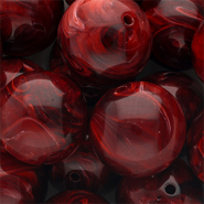 Perles acryliques 24 mm rond Rouge bourgogne-blanc marbr&eacute;