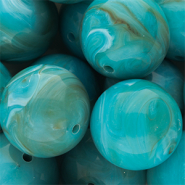 Perles acryliques 24 mm rond Bleu turquoise-blanc marbr&eacute;