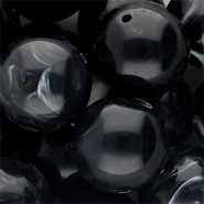 Perles acryliques 24 mm rond Noir-blanc marbr&eacute;