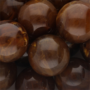 Perles acryliques 24 mm rond Marron-marron camel-blanc marbr&eacute;
