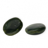 Perles acryliques ovale Vert mousse-blanc marbr&eacute;