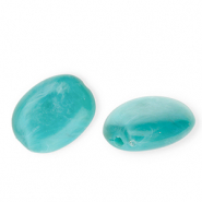 Perles acryliques ovale Bleu turquoise-blanc marbr&eacute;