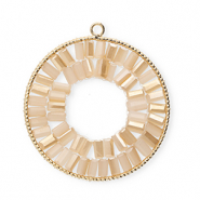 Pendentifs facett&eacute;es rond Dor&eacute;-beige p&ecirc;che-rev&ecirc;tement brillant nacr&eacute;