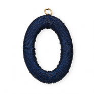 Pendentifs acryliques avec fil macram&eacute; ovale Bleu fonc&eacute; m&eacute;tallique-dor&eacute;