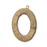 Pendentifs acryliques avec fil macram&eacute; ovale Beige champagne m&eacute;tallique-dor&eacute;