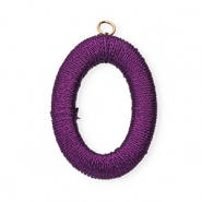 Pendentifs acryliques avec fil macram&eacute; ovale Violet fonc&eacute; m&eacute;tallique-dor&eacute;