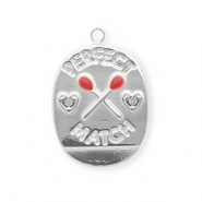 Breloques en acier Inox ovale "perfect match" Argenté-rouge