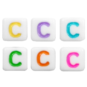 Perles acryliques alphabet lettre C multicolore-blanc