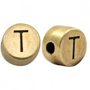 Perles alphabet en m&eacute;tal DQ lettre T bronze antique (sans nickel)