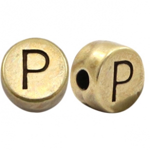 Perles alphabet en m&eacute;tal DQ lettre P bronze antique (sans nickel)