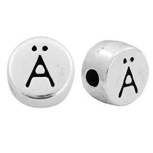 Perles lettres en m&eacute;tal DQ &Auml; Argent&eacute; antique (sans nickel)