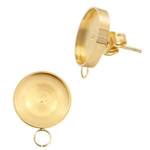 Boucles d'oreilles Polaris Steel (Inox) avec serti pour cabochon 12mm (avec anneau horizontal)&nbsp; Dor&eacute;