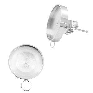 Boucles d'oreilles Polaris Steel (Inox) avec serti pour cabochon 7mm/Swarovski SS34 (avec anneau horizontal)&nbsp; Argent&eacute;