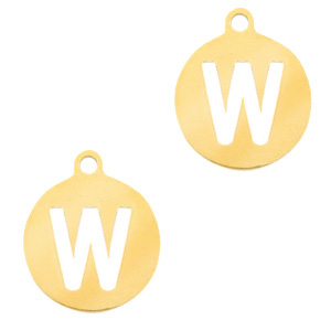 Breloques en acier inox alphabet lettre W m&eacute;daillon 10mm Dor&eacute;