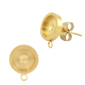 Boucles d'oreilles en acier Polaris (inox) avec serti pour cabochon 7mm (avec anneau) Dor&eacute;