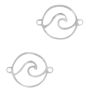 Breloques en acier inox  connecteur vagues Argent&eacute;