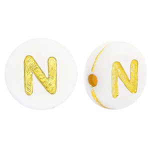 Perles lettres acryliques N Blanc-dor&eacute;