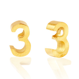 Perles en acier Inox chiffre 3 Dor&eacute;