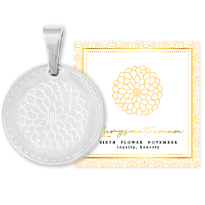 Mix & Match breloques en acier Inox 15mm Fleur de naissance Novembre- Chrysanth&egrave;me Argent&eacute;