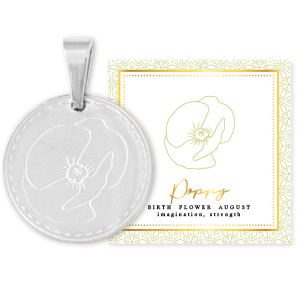 Mix & Match breloques en acier Inox 15mm Fleur de naissance Ao&ucirc;t- Coquelicot Argent&eacute;