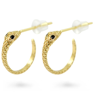 Boucles d'oreilles puces Zirconium serpent Dor&eacute;-noir