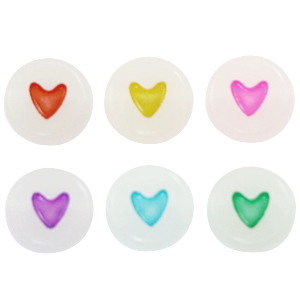 Perles lettres acryliques coeur glow-in-the-dark Blanc gris-multicolore