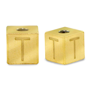 Perles en acier Inox lettre T Dor&eacute;