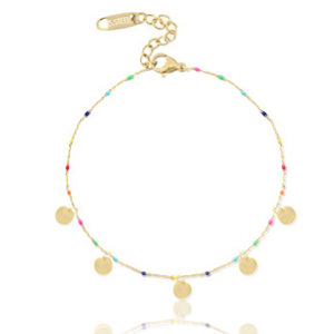 Cha&icirc;nes de cheville en acier inox m&eacute;daillons ronds arc-en-ciel Dor&eacute;-multicolore