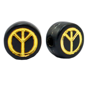 Perles lettres acryliques signe de paix Noir-dor&eacute;