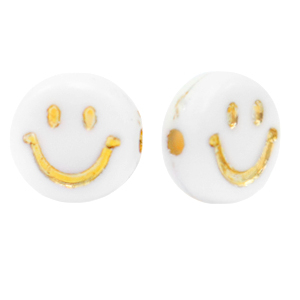 Perles lettres acryliques smiley Blanc-dor&eacute;