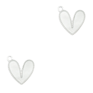 Pendentifs en r&eacute;sine coeur Argent&eacute;-blanc cass&eacute;