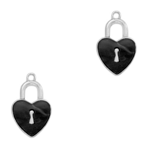 Pendentifs en r&eacute;sine fermoir coeur Argent&eacute;-anthracite