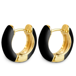 Boucles d'oreilles tendance &eacute;maill&eacute;e 15mm Noir-dor&eacute;