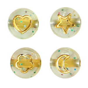 Perles lettres acryliques m&eacute;lange d'ic&ocirc;nes Glitter transparent-dor&eacute;