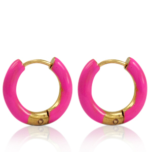 Boucles d'oreilles en acier Inox cr&eacute;oles &eacute;maill&eacute;e 16mm Baie rose-dor&eacute;
