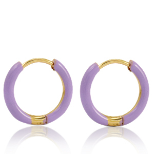 Boucles d'oreilles en acier Inox cr&eacute;oles &eacute;maill&eacute;e 14mm Violet lavande-dor&eacute;
