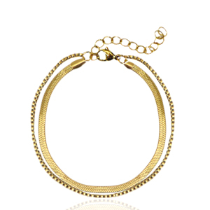 Bracelets en acier Inox cha&icirc;ne maille serpentine 2 rangs Dor&eacute;