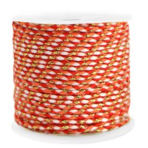 Cordon tress&eacute; tendance 2mm Dor&eacute;-orange rouge blanc