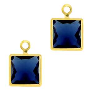 Pendentifs en verre Crystal Glass carr&eacute; Bleu royale-dor&eacute;