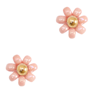 Perles Miyuki fleur 8mm Rose saumon-dor&eacute;