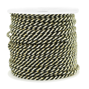 Fil macram&eacute; torsad&eacute; 1.5mm Dor&eacute;-noir blanc