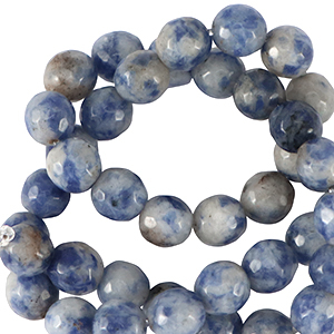Pierres naturelles Sodalite et Microcline 8mm facett&eacute;es Bleu fonc&eacute;-blanc